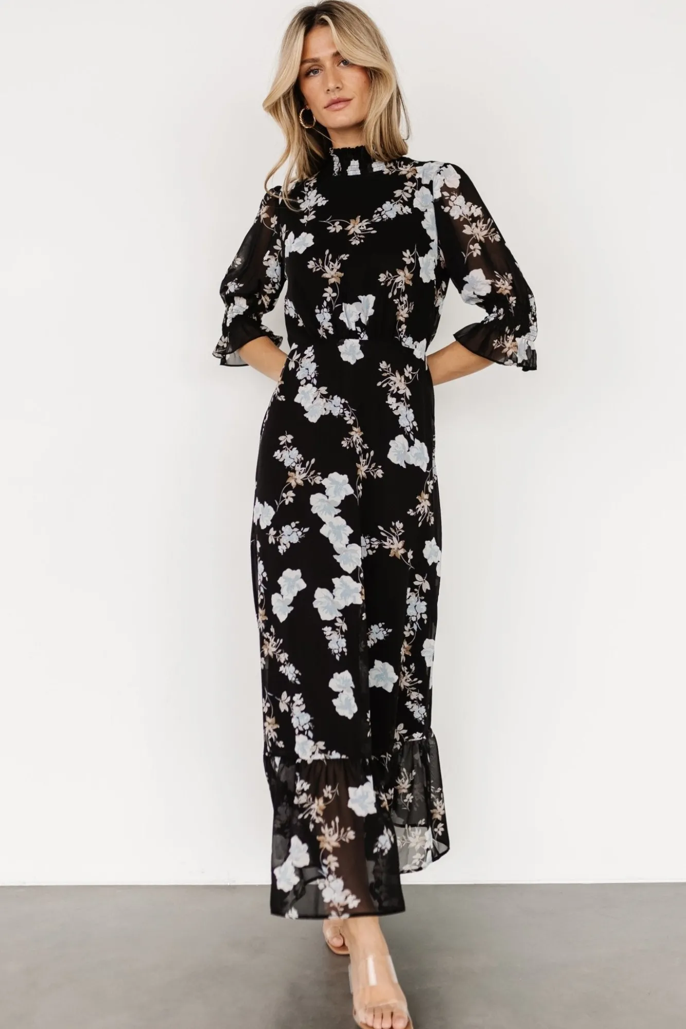 Baltic Born Marie Mock Neck Maxi Dress | Black Floral