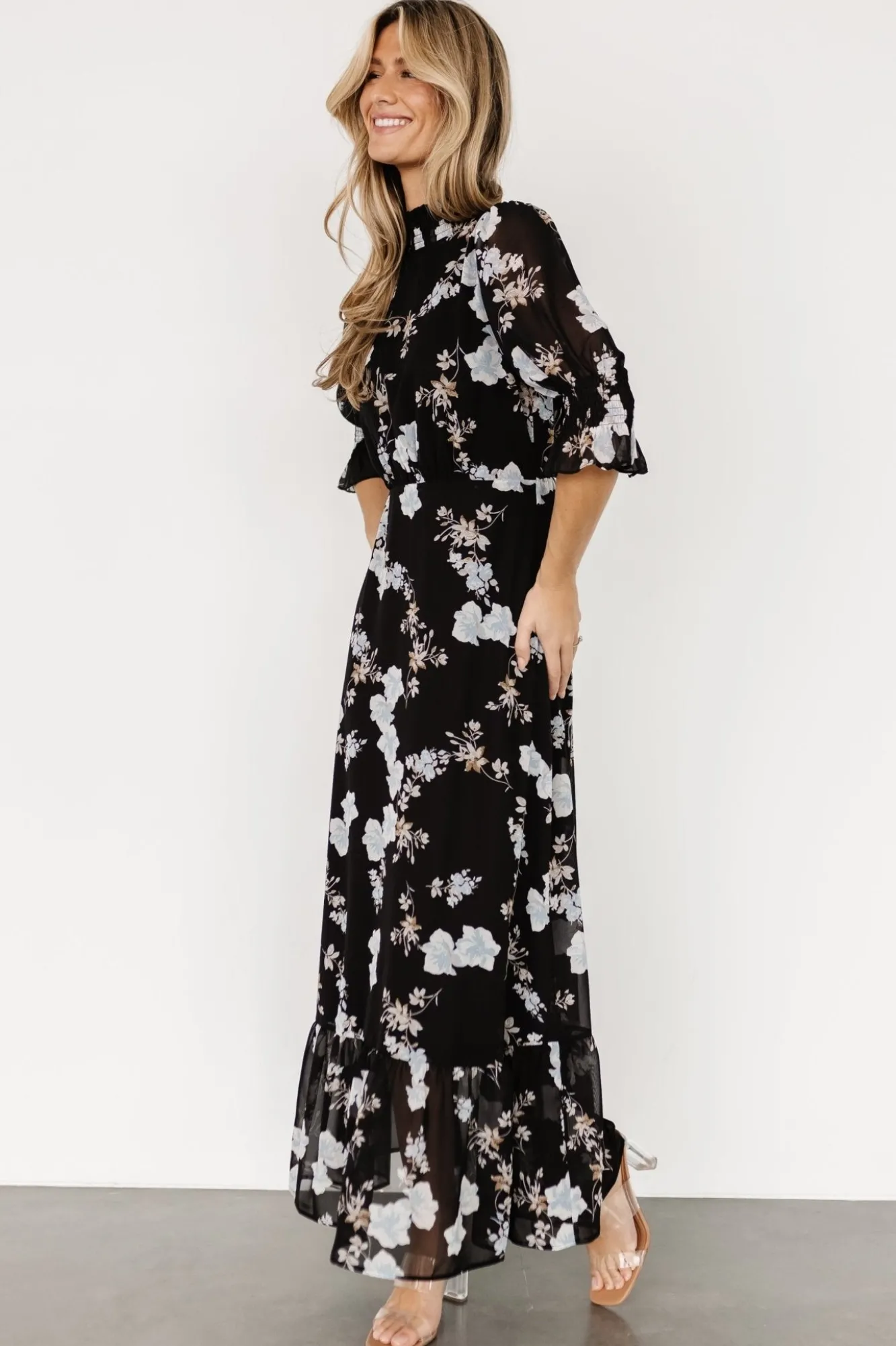 Baltic Born Marie Mock Neck Maxi Dress | Black Floral