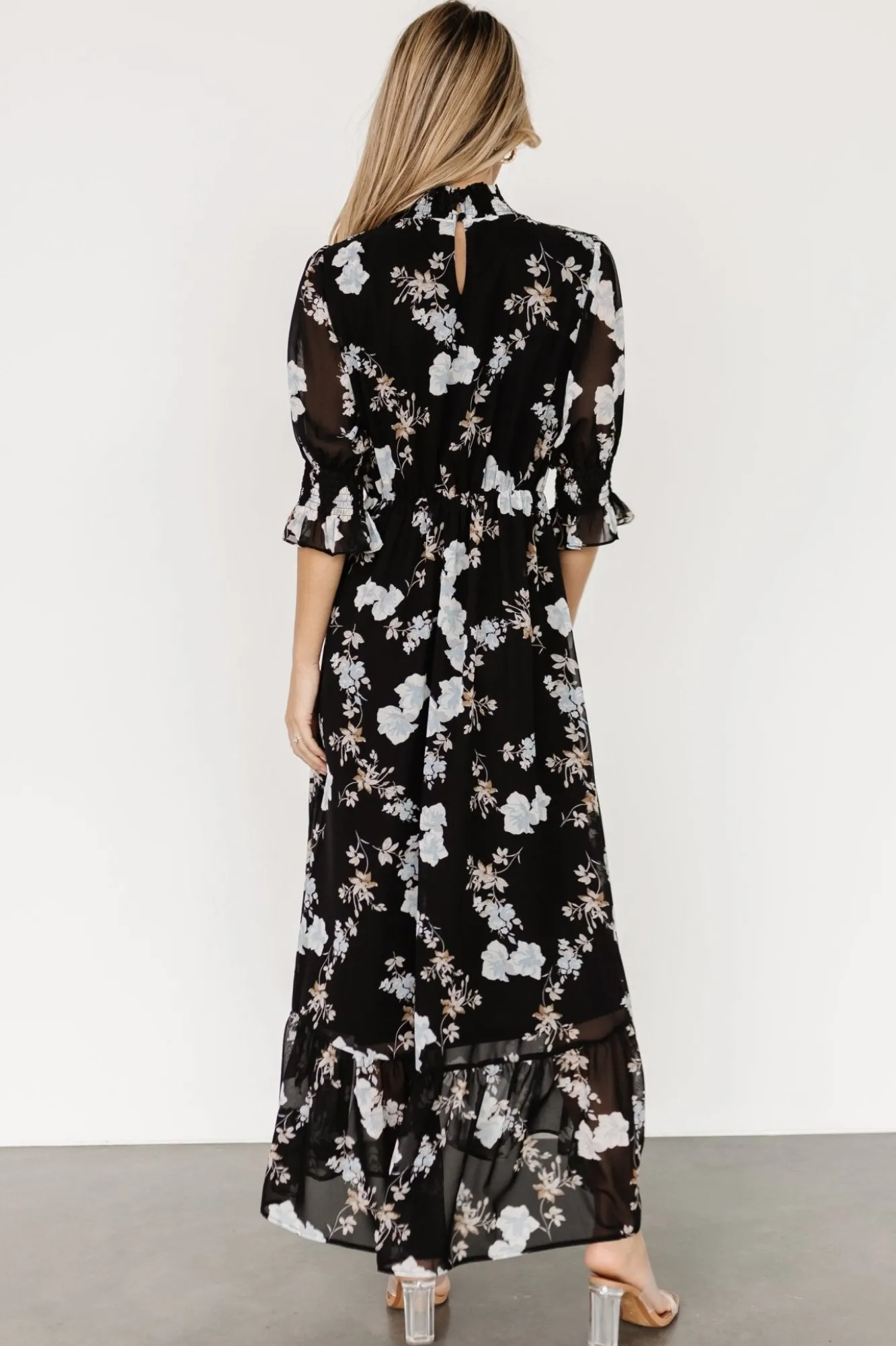 Baltic Born Marie Mock Neck Maxi Dress | Black Floral