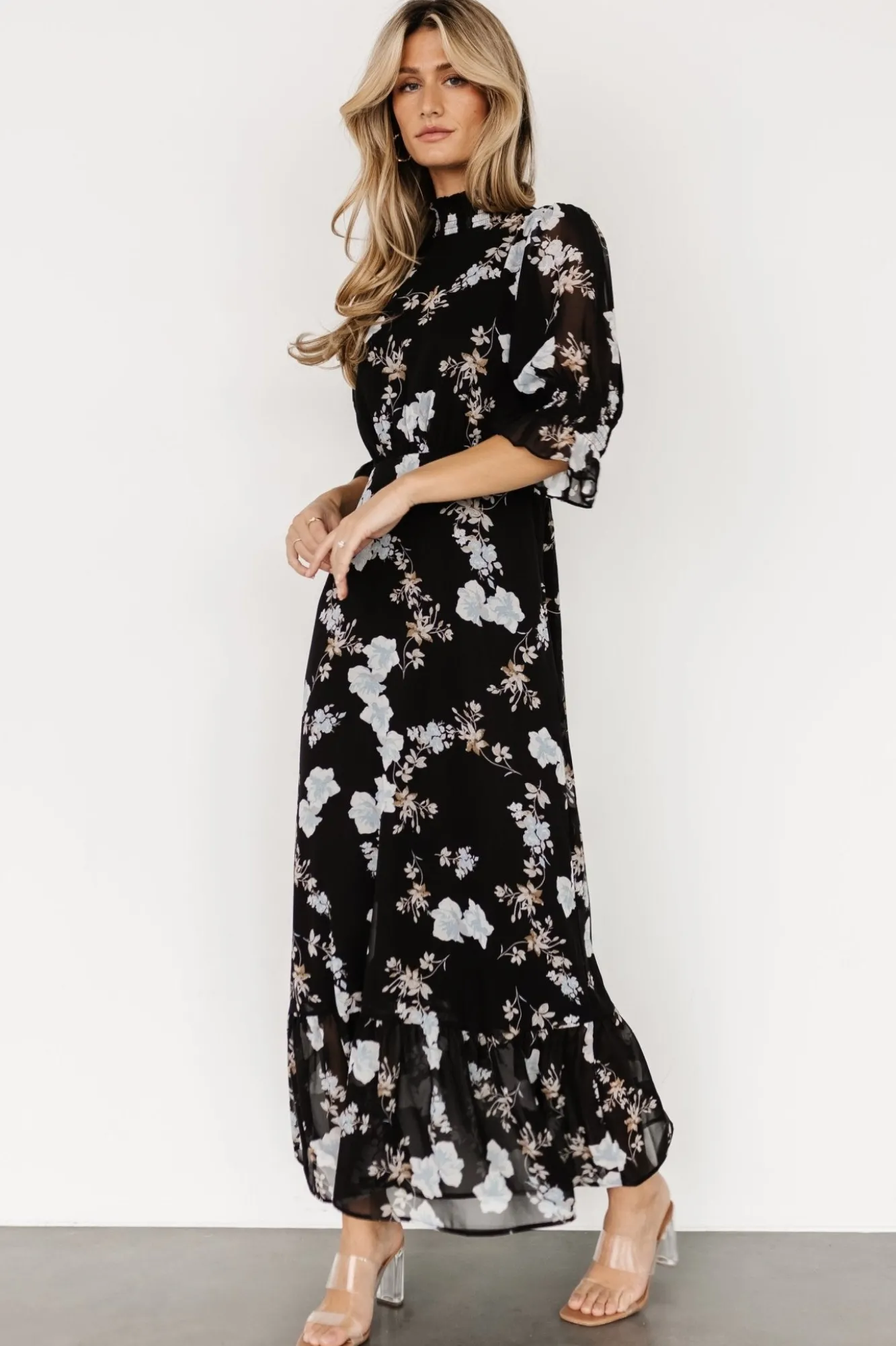 Baltic Born Marie Mock Neck Maxi Dress | Black Floral
