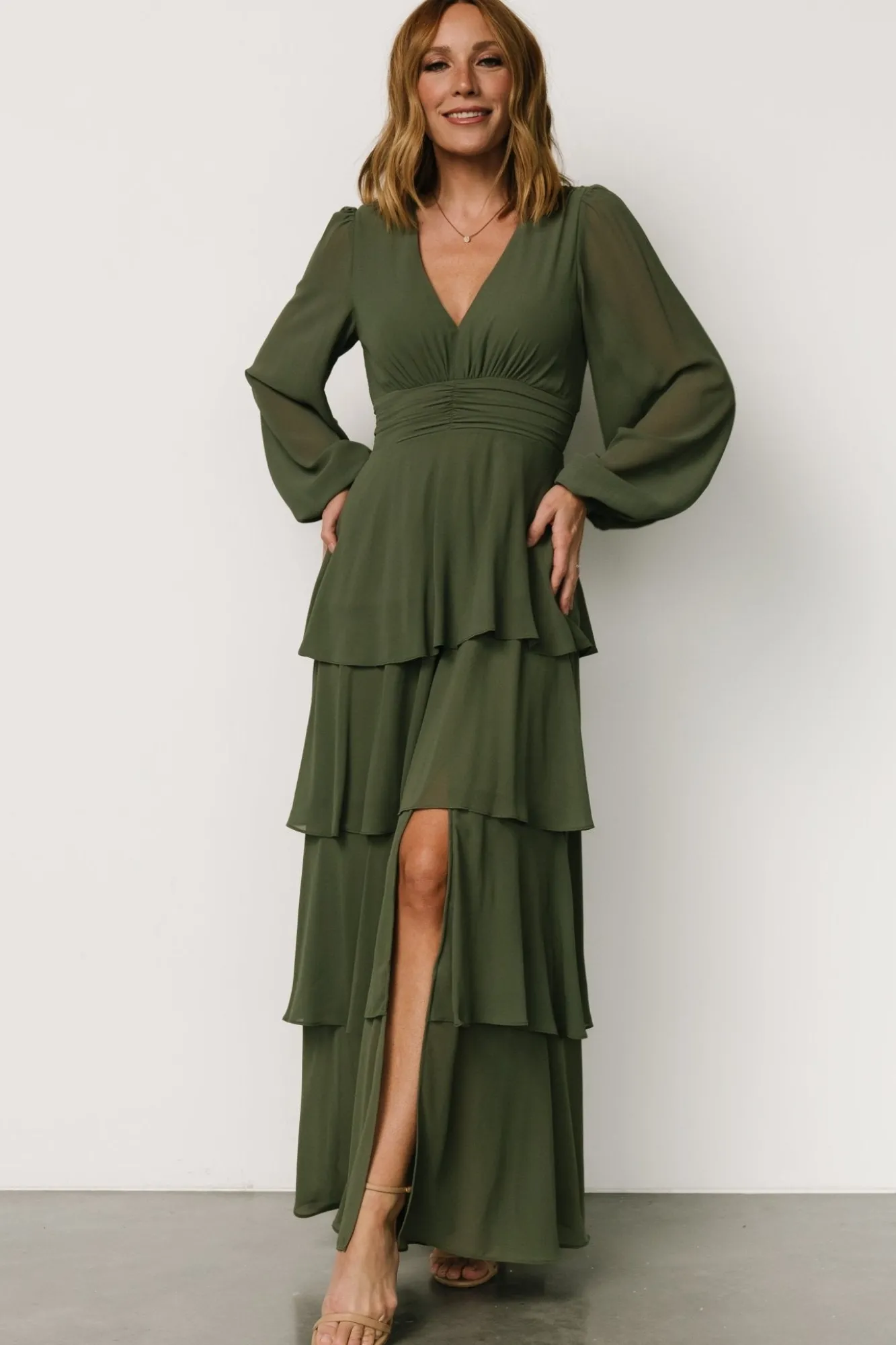 Baltic Born Mariella Tiered Maxi Dress | Dark Sage