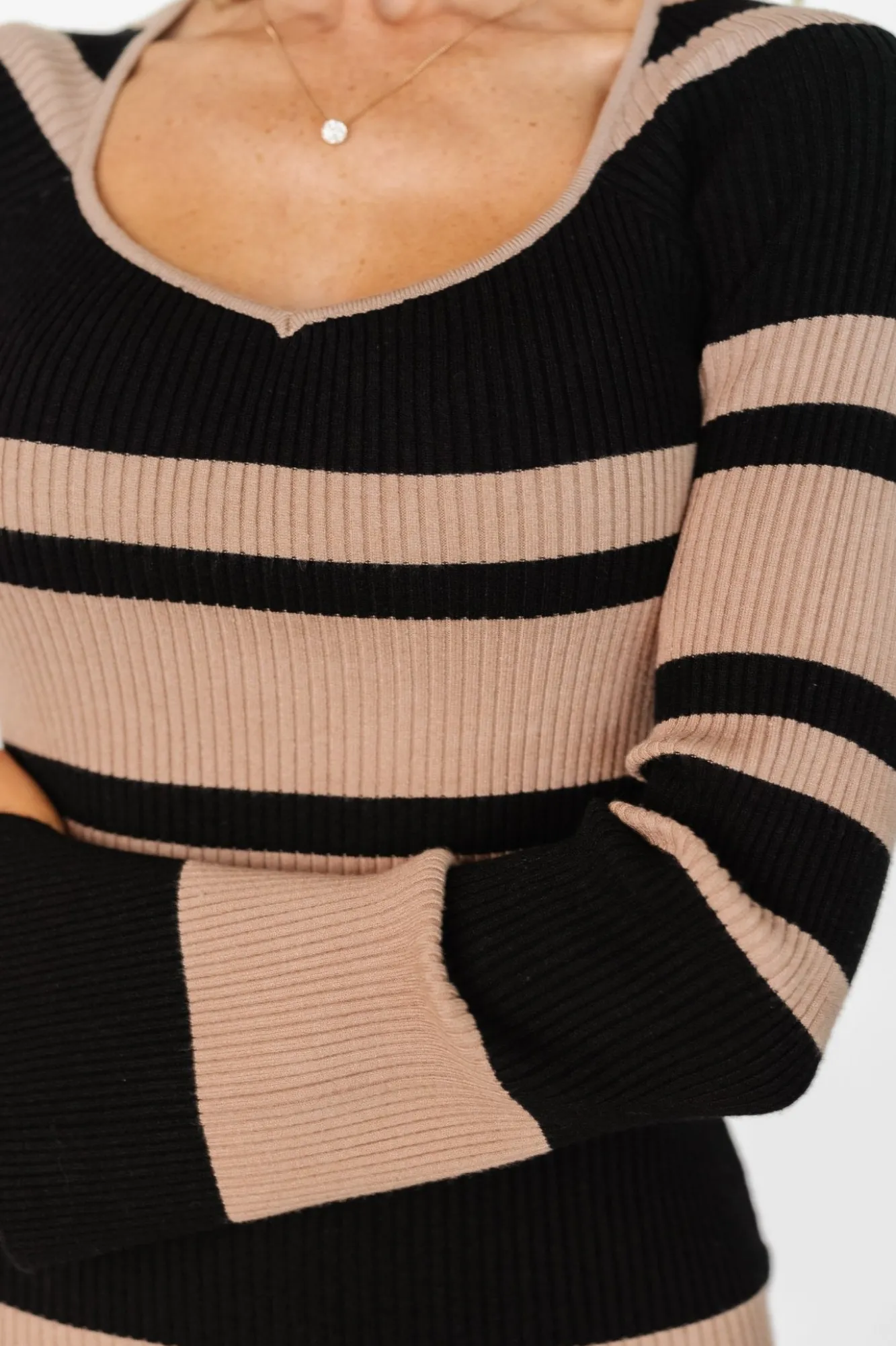 Baltic Born Marika Ribbed Dress | Camel + Black Stripe