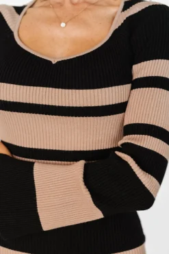 Baltic Born Marika Ribbed Dress | Camel + Black Stripe