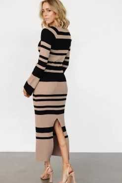 Baltic Born Marika Ribbed Dress | Camel + Black Stripe
