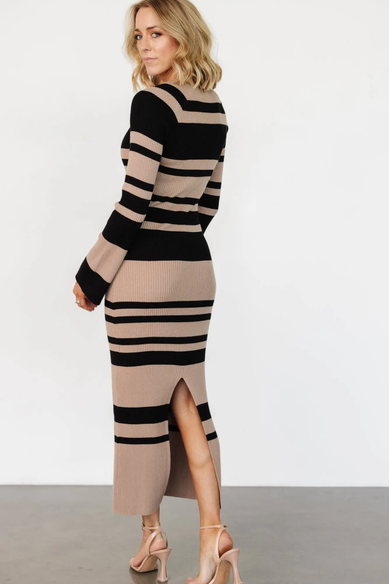 Baltic Born Marika Ribbed Dress | Camel + Black Stripe