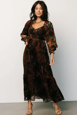 Baltic Born Marlow Velvet Embossed Dress | Black Multi