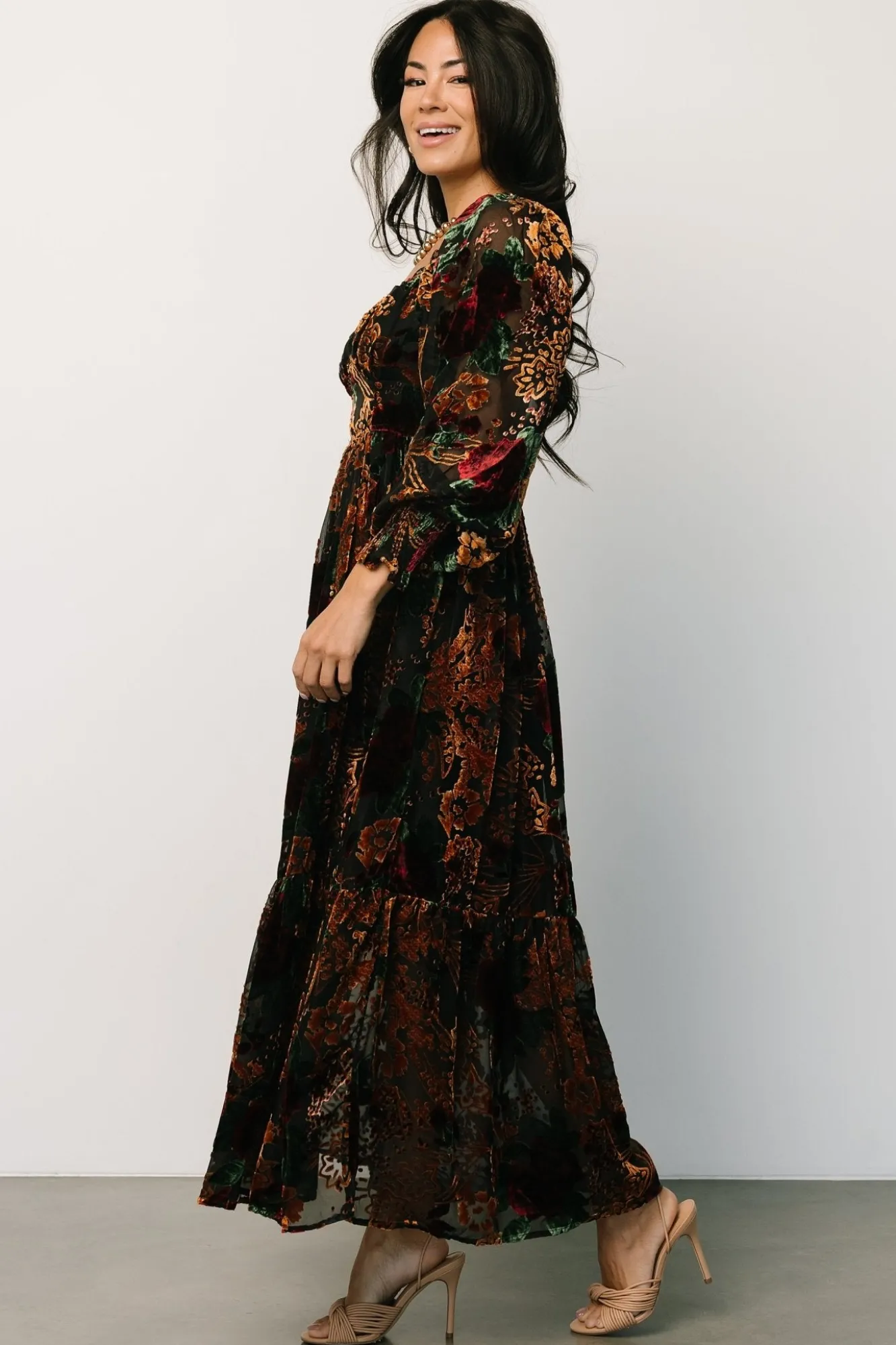 Baltic Born Marlow Velvet Embossed Dress | Black Multi