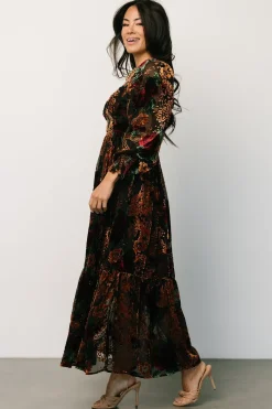 Baltic Born Marlow Velvet Embossed Dress | Black Multi