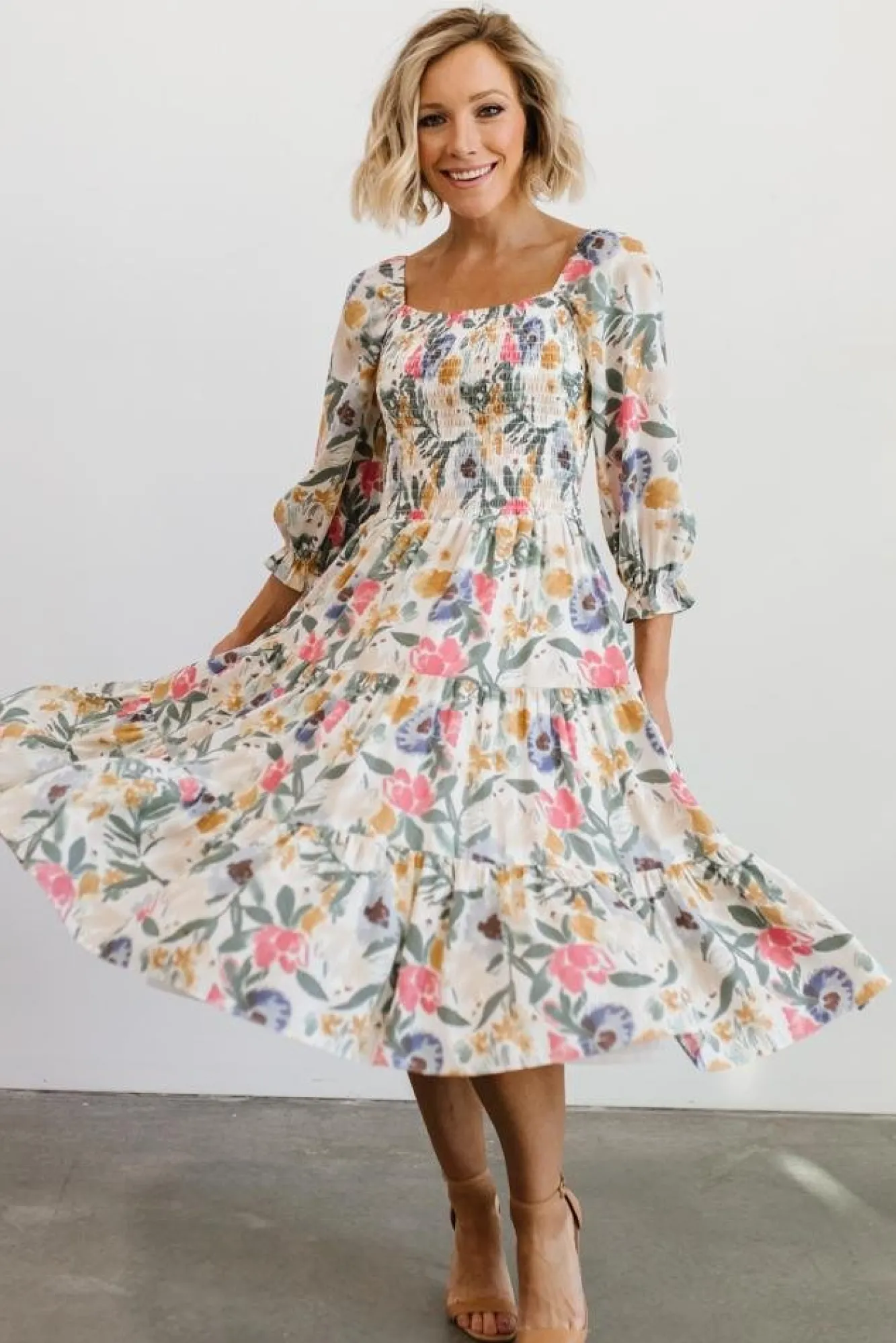Baltic Born Marta Smocked Midi Dress | Multi Floral