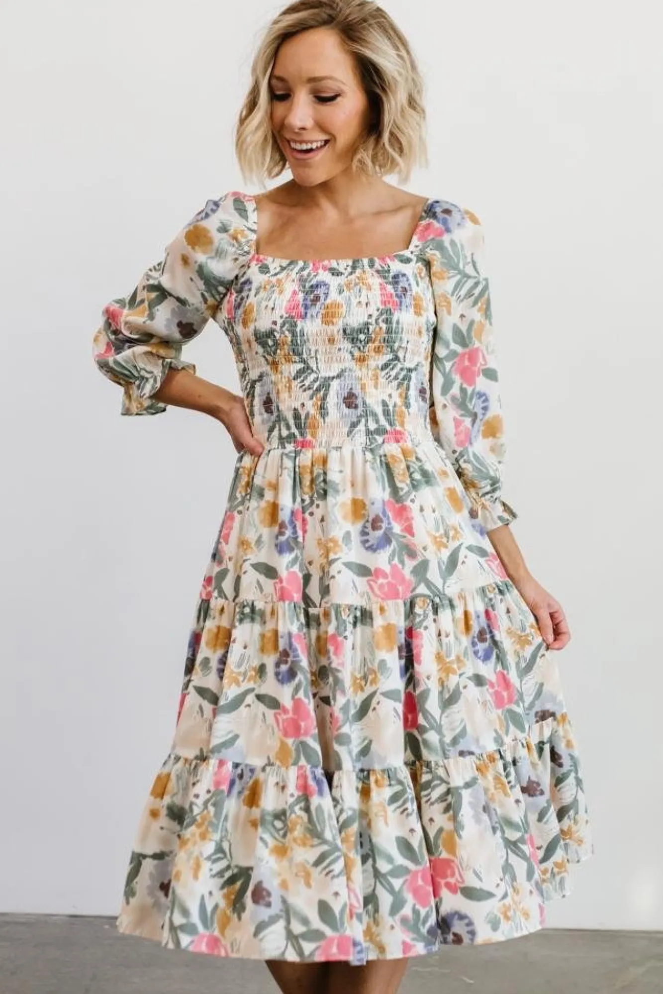 Baltic Born Marta Smocked Midi Dress | Multi Floral