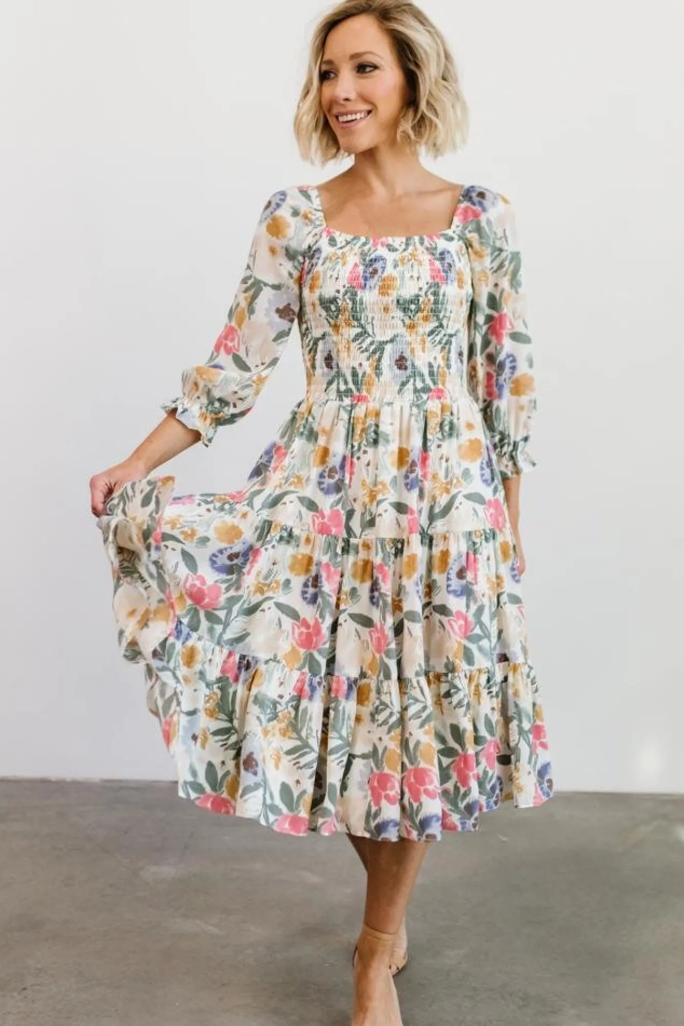 Baltic Born Marta Smocked Midi Dress | Multi Floral