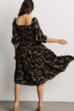 Baltic Born Marta Smocked Midi Dress | Black Floral