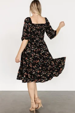 Baltic Born Marta Smocked Midi Dress | Black Floral