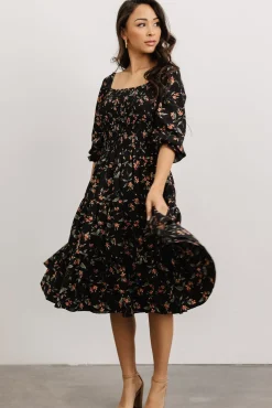 Baltic Born Marta Smocked Midi Dress | Black Floral