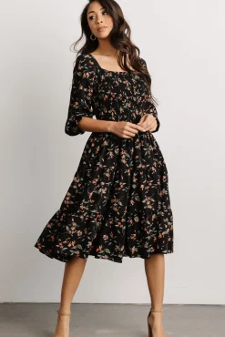 Baltic Born Marta Smocked Midi Dress | Black Floral