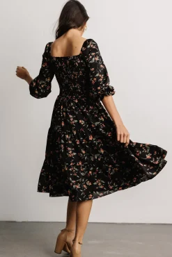 Baltic Born Marta Smocked Midi Dress | Black Floral