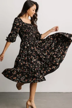 Baltic Born Marta Smocked Midi Dress | Black Floral