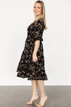 Baltic Born Marta Smocked Midi Dress | Black Floral