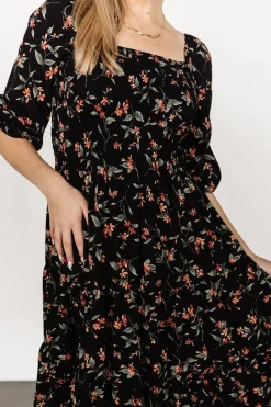 Baltic Born Marta Smocked Midi Dress | Black Floral