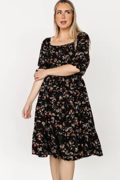 Baltic Born Marta Smocked Midi Dress | Black Floral