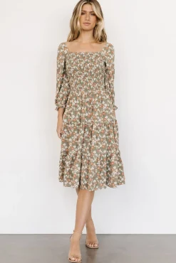 Baltic Born Marta Smocked Midi Dress | Dusty Olive Floral