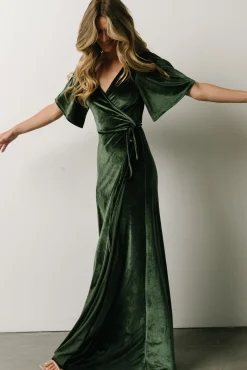 Baltic Born Meghan Velvet Wrap Maxi Dress | Deep Green