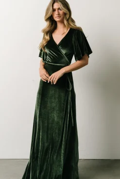 Baltic Born Meghan Velvet Wrap Maxi Dress | Deep Green
