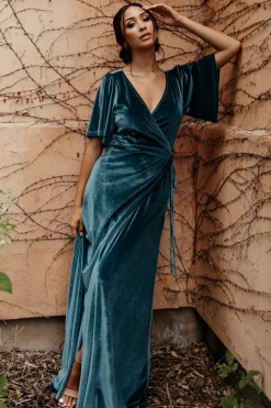 Baltic Born Meghan Velvet Wrap Maxi Dress | Persian Blue