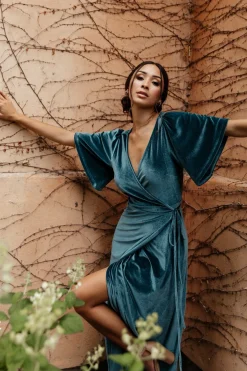 Baltic Born Meghan Velvet Wrap Maxi Dress | Persian Blue