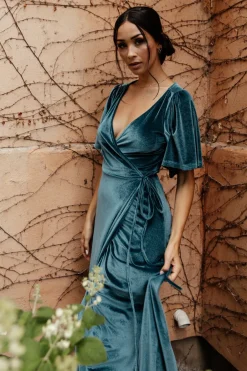Baltic Born Meghan Velvet Wrap Maxi Dress | Persian Blue