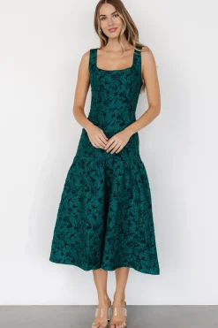 Baltic Born Merial Embossed Dress | Dark Green