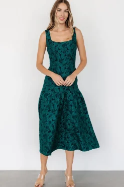 Baltic Born Merial Embossed Dress | Dark Green
