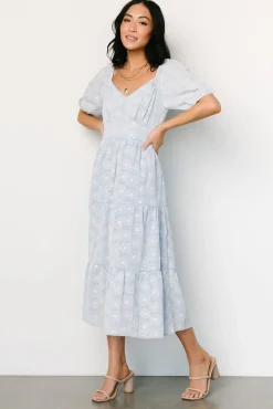Baltic Born Mildred Embroidered Midi Dress | Light Blue