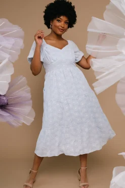 Baltic Born Mildred Embroidered Midi Dress | Light Blue