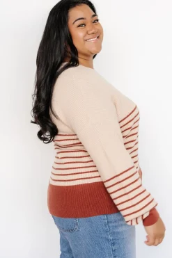Baltic Born Miles Striped Sweater | Taupe + Marsala
