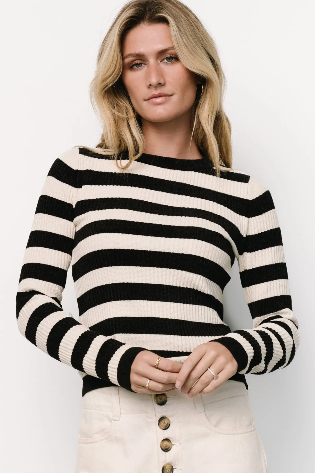 Baltic Born Milwaukee Striped Sweater | Black + Ivory