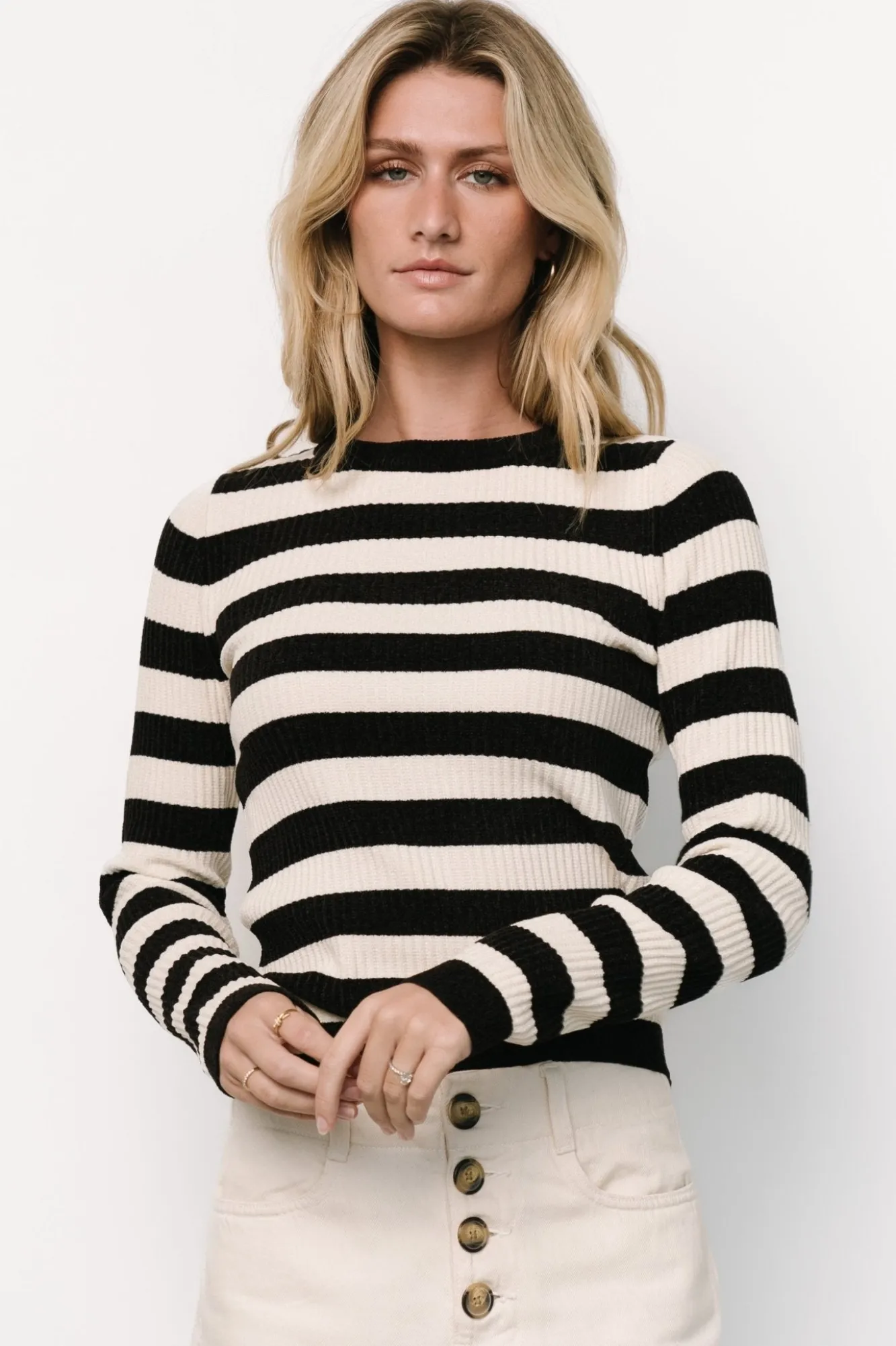 Baltic Born Milwaukee Striped Sweater | Black + Ivory