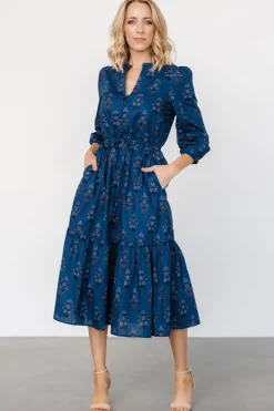 Baltic Born Mira Midi Dress | Deep Blue Print