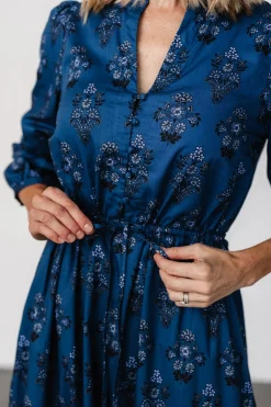 Baltic Born Mira Midi Dress | Deep Blue Print
