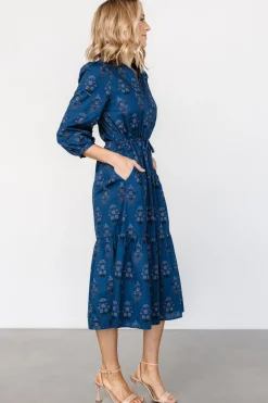 Baltic Born Mira Midi Dress | Deep Blue Print