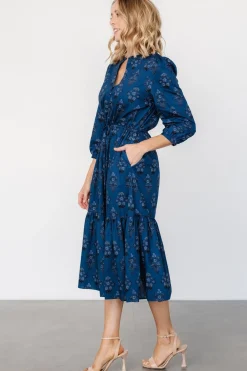 Baltic Born Mira Midi Dress | Deep Blue Print