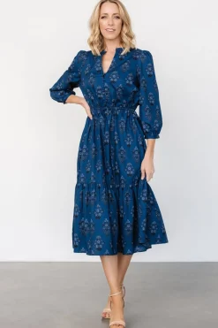 Baltic Born Mira Midi Dress | Deep Blue Print