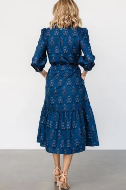 Baltic Born Mira Midi Dress | Deep Blue Print