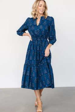 Baltic Born Mira Midi Dress | Deep Blue Print