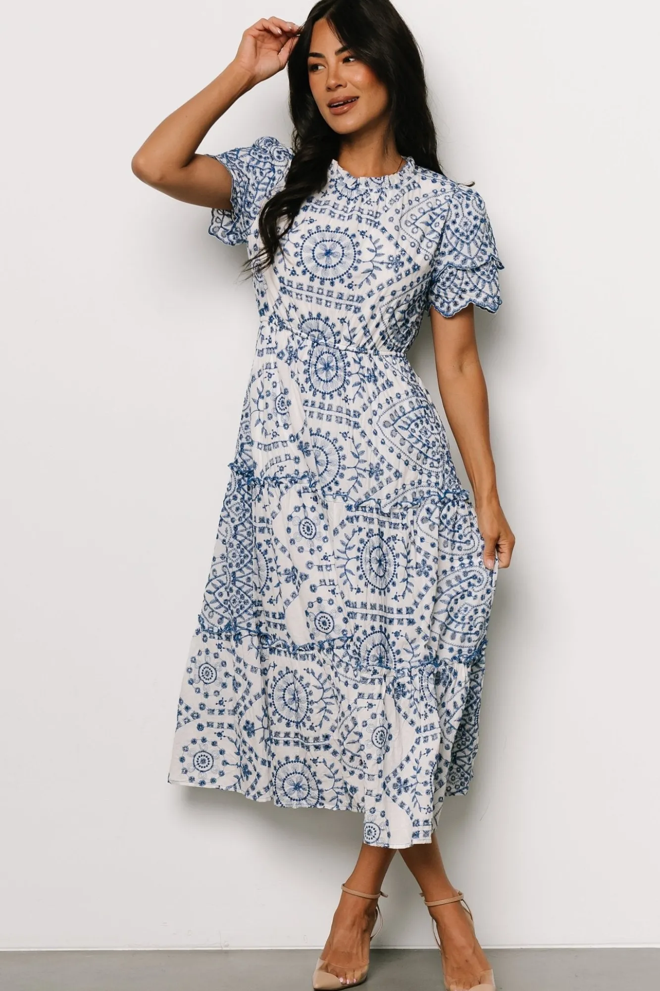 Baltic Born Mirabel Eyelet Midi Dress | White + Blue
