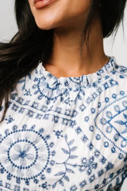 Baltic Born Mirabel Eyelet Midi Dress | White + Blue