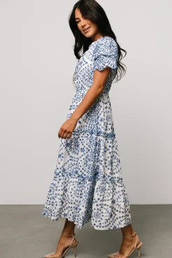 Baltic Born Mirabel Eyelet Midi Dress | White + Blue