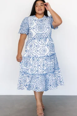Baltic Born Mirabel Eyelet Midi Dress | White + Blue