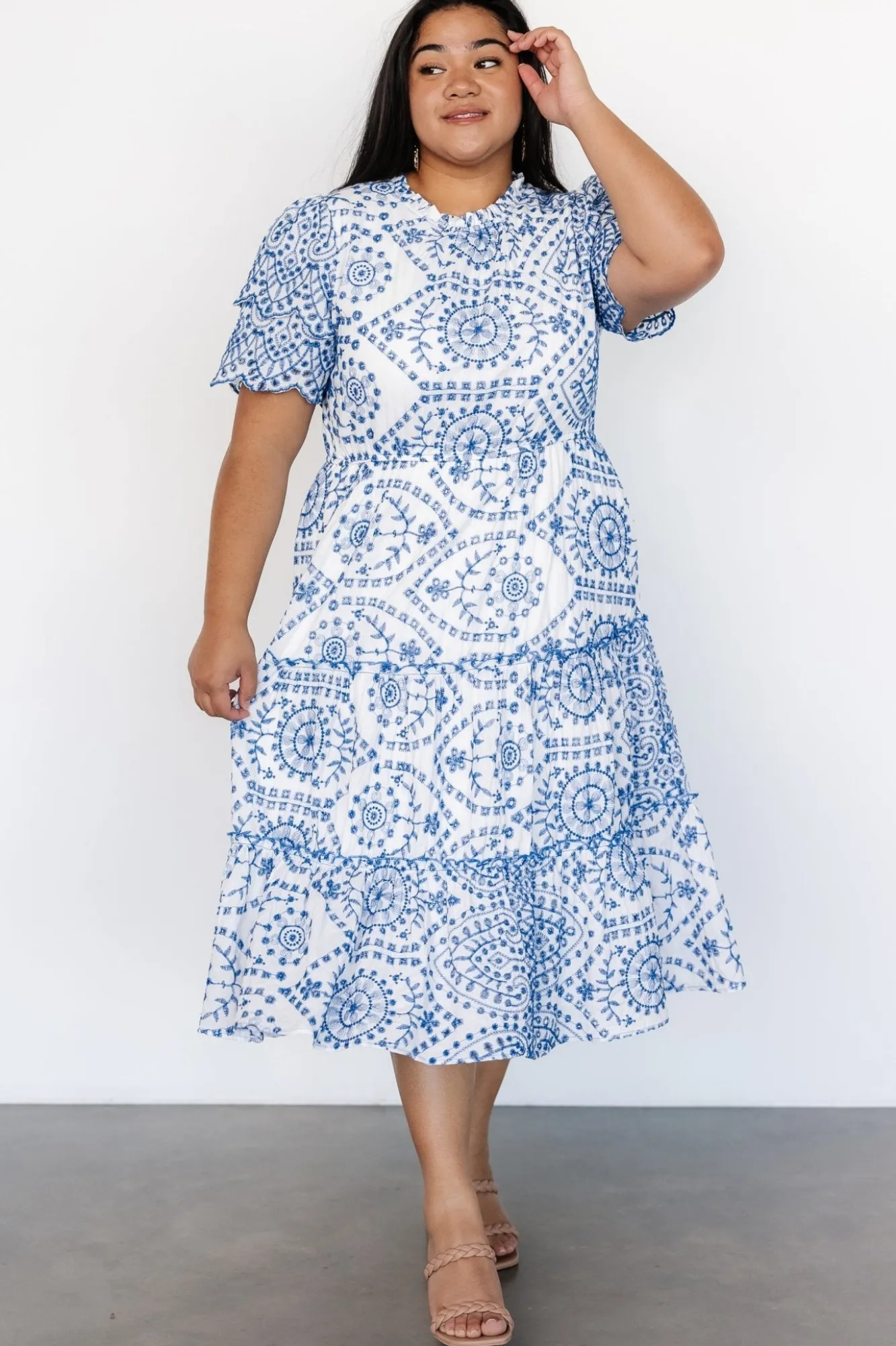 Baltic Born Mirabel Eyelet Midi Dress | White + Blue