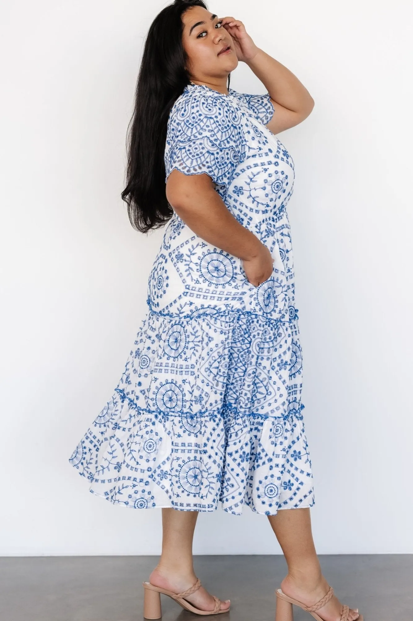 Baltic Born Mirabel Eyelet Midi Dress | White + Blue